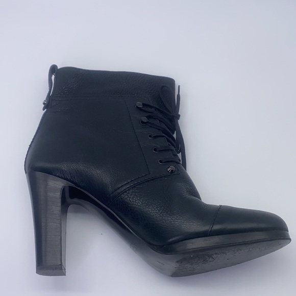 J Crew - Cognac Black Leather Lace Up Heel Booties Size 9.5 - Picture 11 of 13